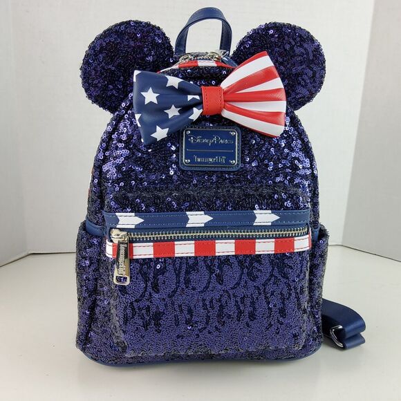 WDW Disney Parks Loungefly Mini Backpack Americana Stars Stripes Sequins USA